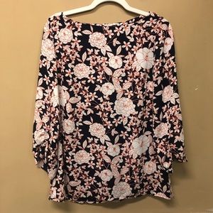 Banana Republic Womens Blue Orange Floral Print 3/4 Sleeve Shirt Size Small NWT